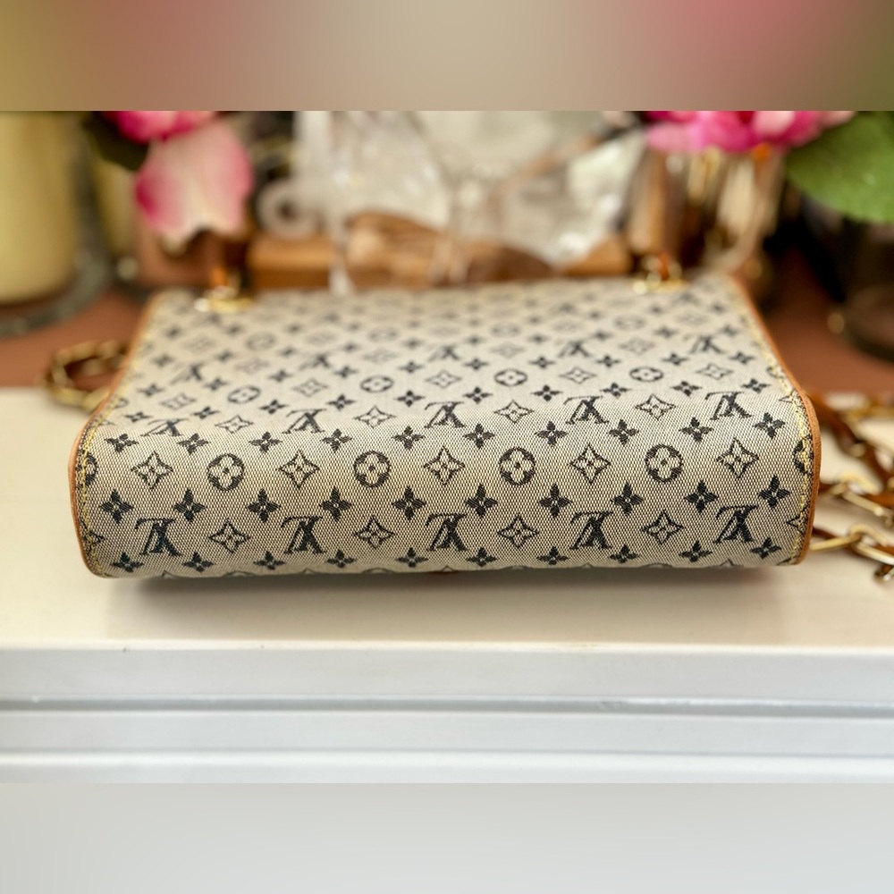 Louis Vuitton Grey/Navy Monogram Mini Lin Camille Crossbody Chain Flap Bag - Picture 7 of 14
